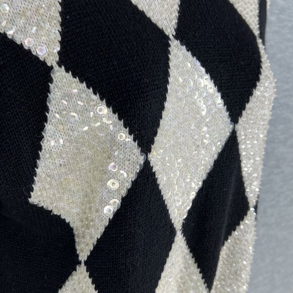 Vintage Marnie West Womens L Harlequin Sequin Sweater Diamond Pattern Holiday - Picture 5 of 13